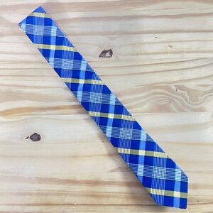 *2/$20* Penguin Silk and Cotton Plaid Tie - Blue and Yellow
